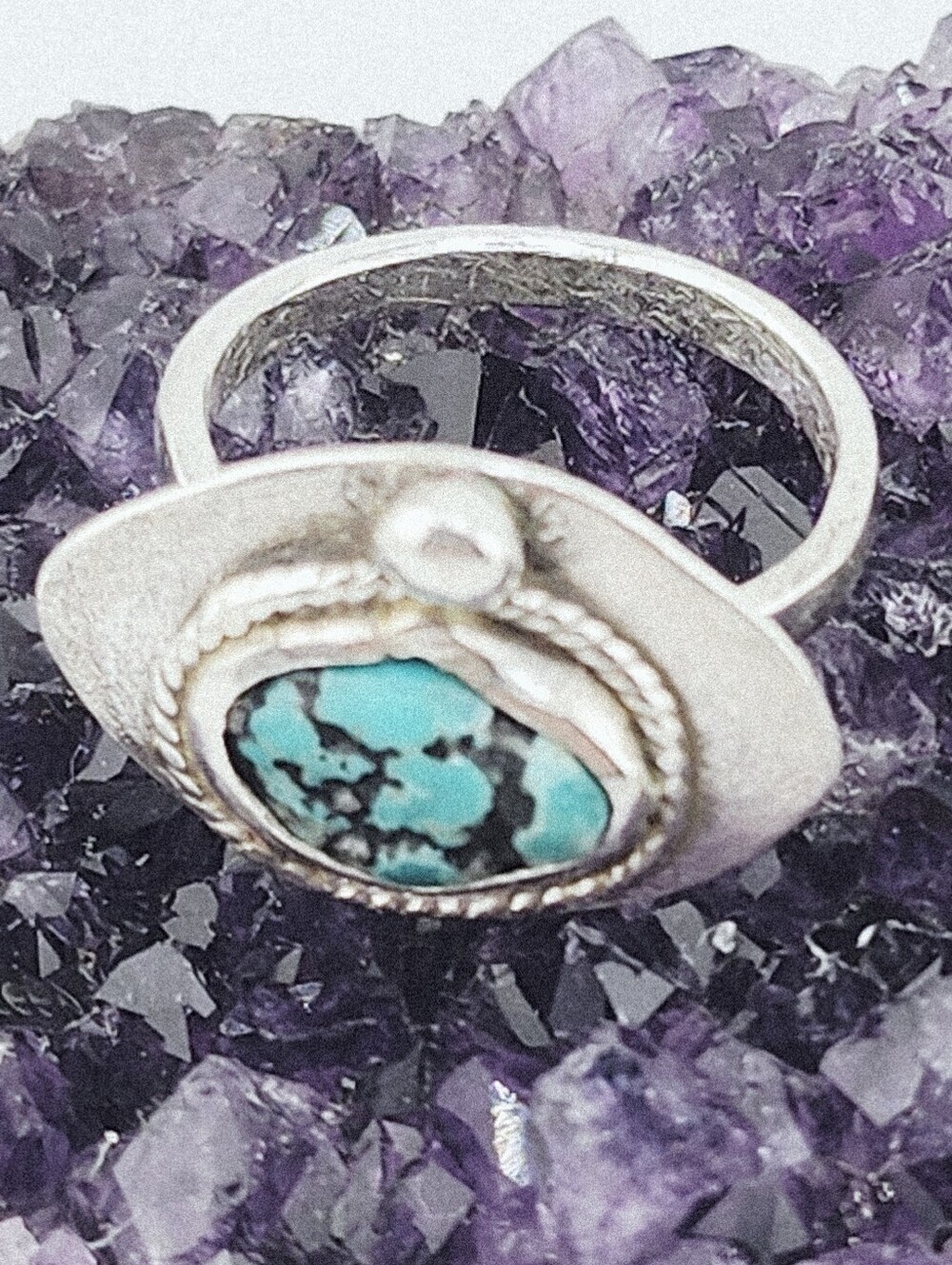 TURQUOISE BOHEMIAN RING HANDMADE IN RECYCLED STERLING SILVER SIZE 7 - Picture 4 of 14